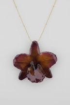 collana orchidea naturale resina catenina acciaio dorato regolabile elegante fatta a mano