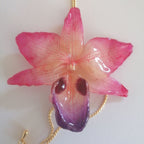 Collana Orchidea Vera in Resina, Gioiello Floreale Artigianale, Pendente Fiore Naturale Rosa Viola, Regalo Unico per Lei, Collana Regolabile Oro