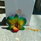 collana orchidea naturale resina spilla gioiello 2 in 1 elegante cangiante artigianale