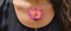 collana orchidea rosa naturale resina saliscendi oro galvanico regolabile anallergica elegante