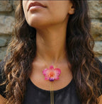 collana orchidea rosa naturale resina saliscendi oro galvanico regolabile anallergica elegante
