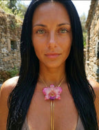 collana orchidea rosa naturale resina saliscendi oro galvanico regolabile anallergica elegante