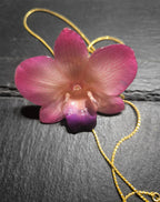 collana orchidea rosa naturale resina saliscendi oro galvanico regolabile anallergica elegante