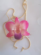 collana orchidea rosa naturale resina saliscendi oro galvanico regolabile anallergica elegante
