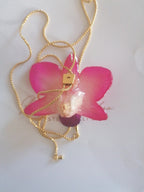 collana orchidea rosa naturale resina saliscendi oro galvanico regolabile anallergica elegante