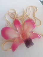 collana orchidea rosa naturale resina saliscendi oro galvanico regolabile anallergica elegante