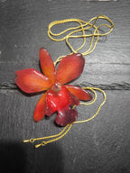 collana orchidea rossa naturale resina saliscendi oro galvanico regolabile elegante