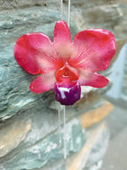 collana orchidea rossa naturale resina saliscendi argento regolabile gioiello artigianale