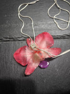 collana orchidea rossa naturale resina saliscendi argento regolabile gioiello artigianale