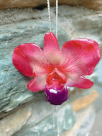 collana orchidea rossa naturale resina saliscendi argento regolabile gioiello artigianale