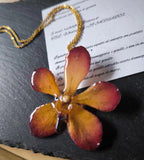 collana orchidea vanda arancio marrone resina catenina oro galvanico elegante