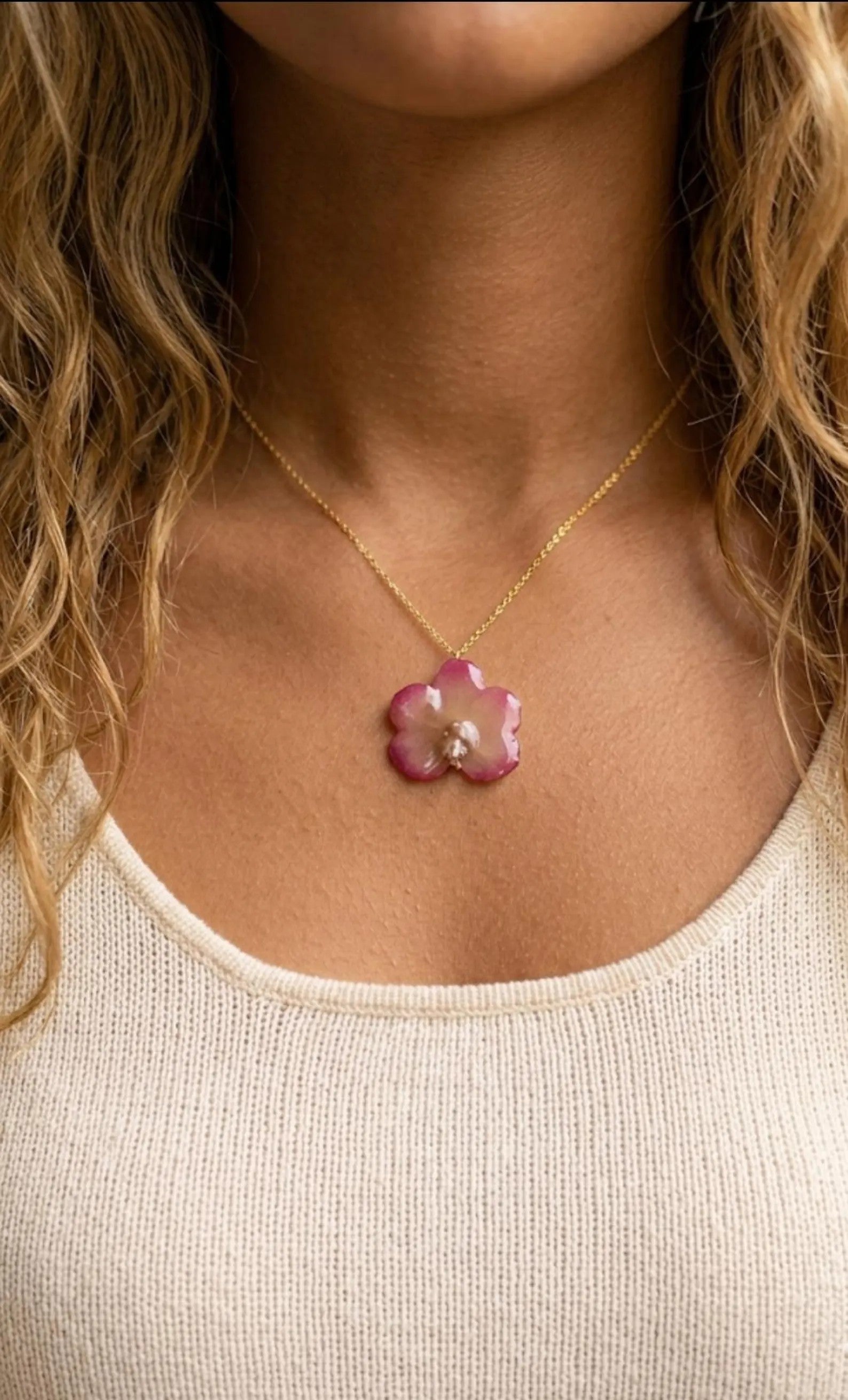 collana orchidea vanda rosa in resina elegante