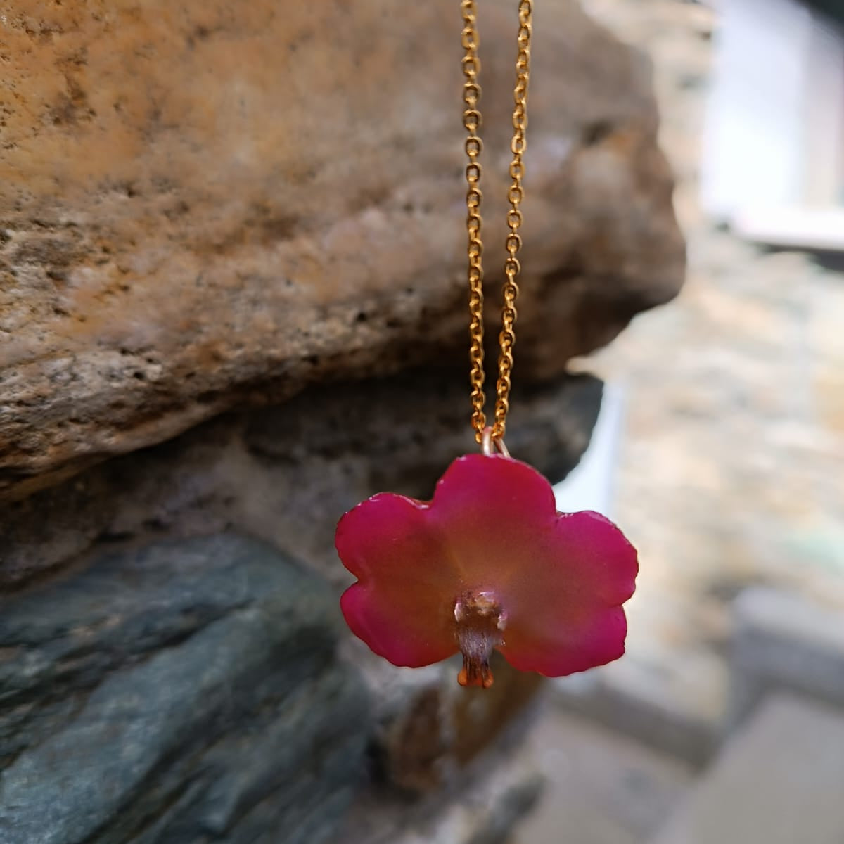 collana orchidea vanda rosa in resina elegante