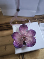 Collana Orchidea Vanda Viola Naturale con Saliscendi in Filo Organza 