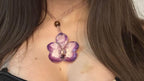 Collana Orchidea Vanda Viola Naturale con Saliscendi in Filo Organza 