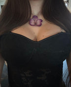 Collana Orchidea Vanda Viola Naturale con Saliscendi in Filo Organza 