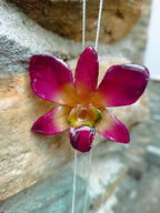 collana orchidea viola verde naturale resina saliscendi argento regolabile elegante