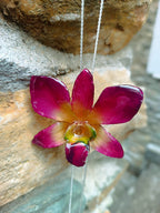 collana orchidea viola verde naturale resina saliscendi argento regolabile elegante