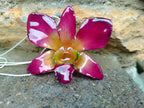 collana orchidea viola verde naturale resina saliscendi argento regolabile elegante