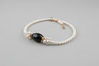 Collana in oro su bronzo con onice naturale viola blu nero e perle bianche