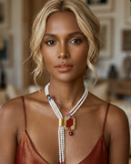 collana perle barocche naturali diaspro rosso velluto saliscendi oro opaco elegante