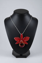 collana piccole orchidee rosse resina catenina acciaio dorato silver regolabile elegante