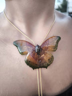 Collana saliscendi con vera farfalla in resina e finitura in oro su bronzo
