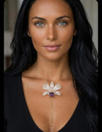 collana orchidea bianca naturale resina saliscendi oro regolabile elegante