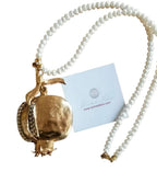 Gioiello artigianale italiano a forma di melagrano con perle naturali e bronzo dorato opaco