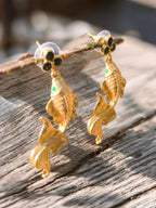 Boucles d'oreilles carpe koï en bronze plaqué or avec turquoises naturelles – Boucles d'oreilles porte-bonheur garanties