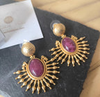 Orecchini stile etrusco in oro galvanizzato su bronzo con diaspri rossi Imperiali naturali