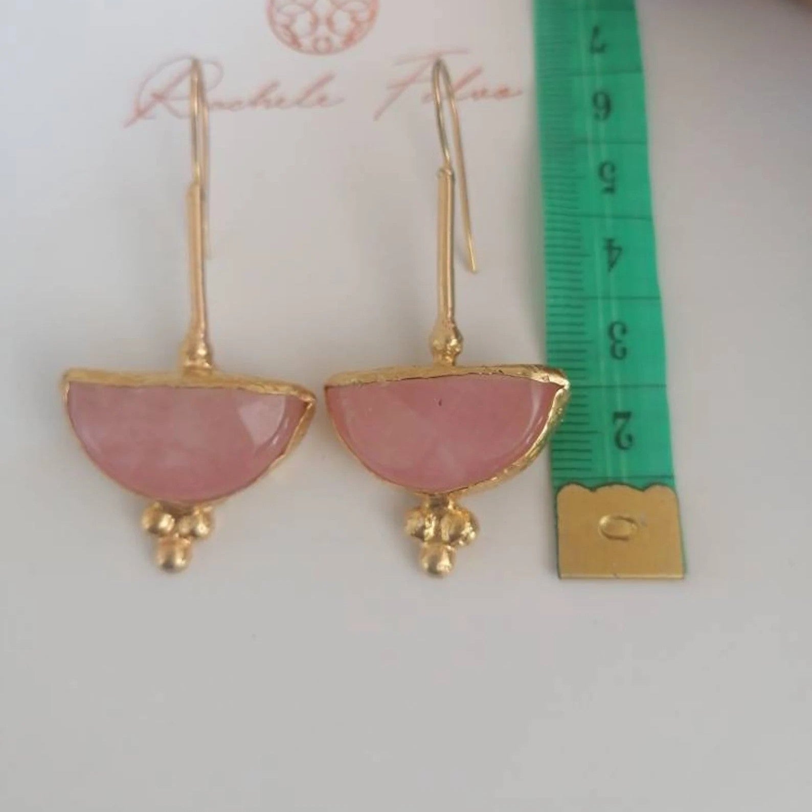 Orecchini etruschi oro su bronzo con quarzi rosa naturali sfaccettati