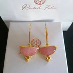 Orecchini etruschi oro su bronzo con quarzi rosa naturali sfaccettati