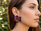 Purple and Turquoise Orchid Resin Earrings with Silver Hooks – Lobe