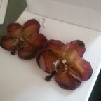 Orecchini con orchidea Vanda viola naturale inglobata in resina con ganci anallergici