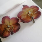 Orecchini con orchidea Vanda viola naturale inglobata in resina con ganci anallergici