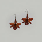 Orecchini con orchidee naturali arancio inglobate in resina con ganci in argento