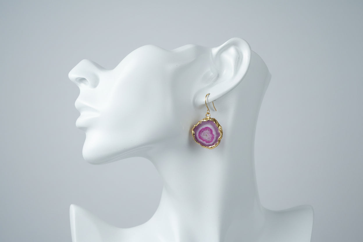 Orecchini oro su bronzo con agate naturali e ganci in argento dorato