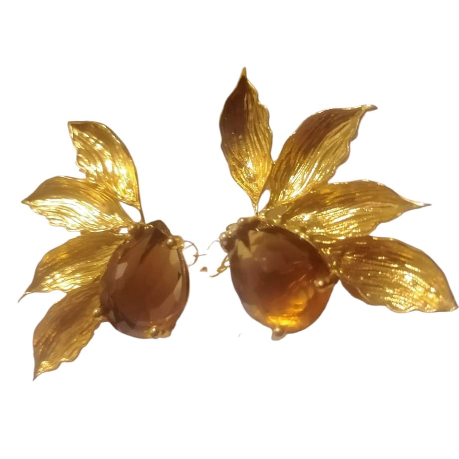 Orecchini in oro su bronzo con corniole naturali taglio cabochon – Gioielli artigianali Made in Italy