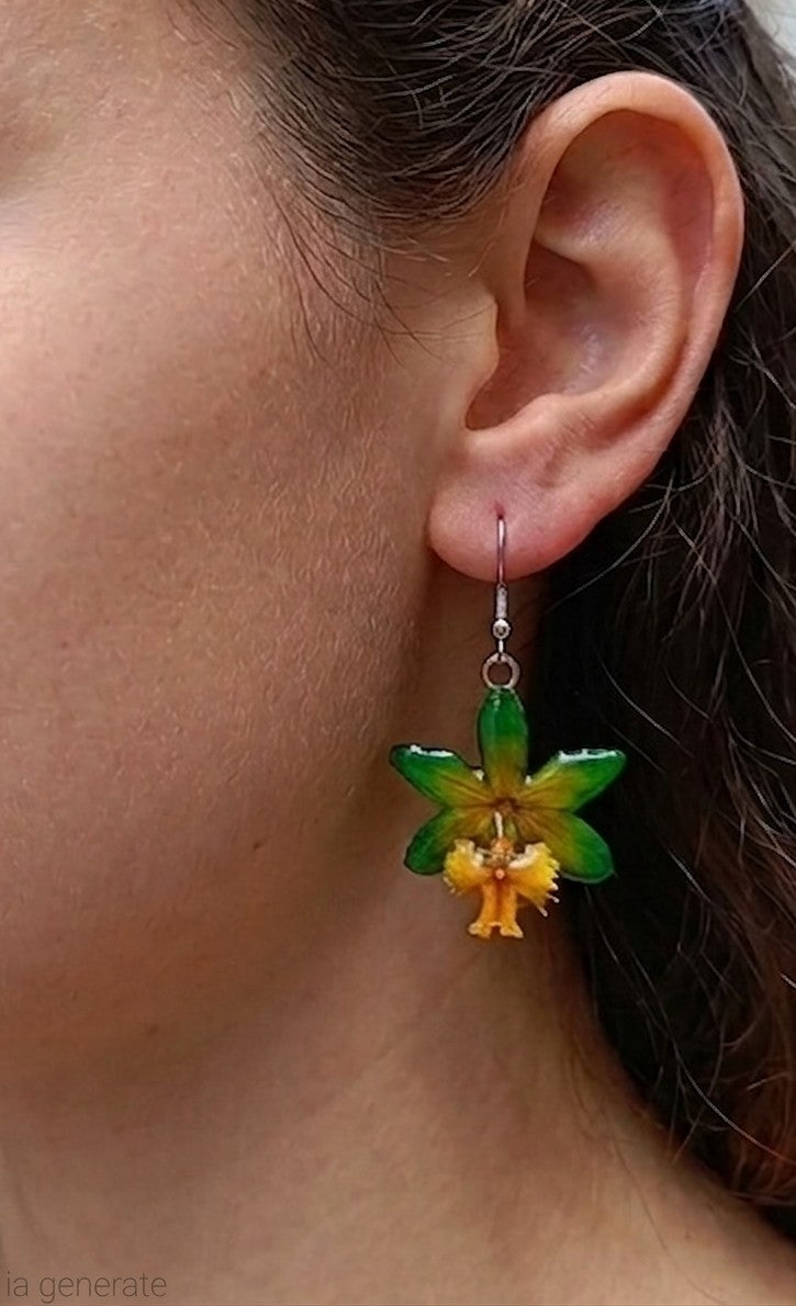Orecchini con mini orchidee naturali in resina con ganci in argento nickel free