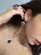 Parure in argento 925 con ametiste naturali composta da collana orecchini e anelli