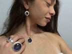 Parure in argento 925 con ametiste naturali composta da collana orecchini e anelli