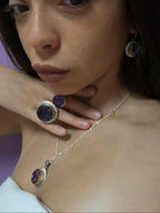 Parure in argento 925 con ametiste naturali composta da collana orecchini e anelli