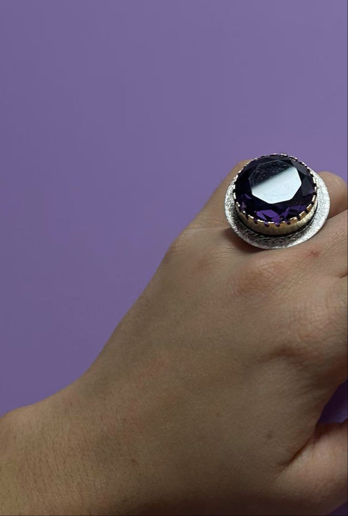 Parure in argento 925 con ametiste naturali composta da collana orecchini e anelli