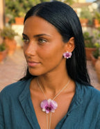 parure orchidea dendrobium resina collana orecchini argento galvanizzato regolabile elegante