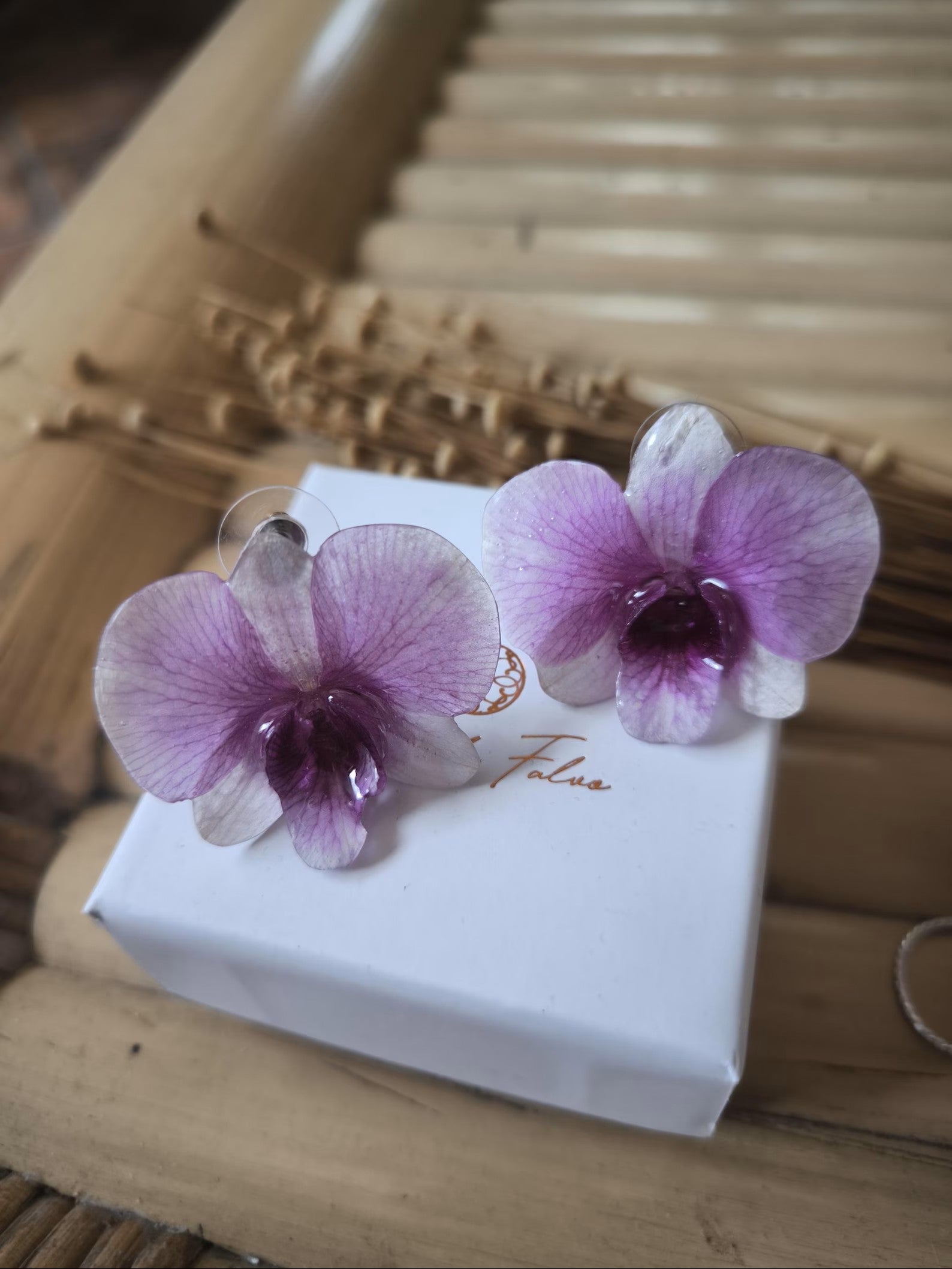 parure orchidea dendrobium resina collana orecchini argento galvanizzato regolabile elegante