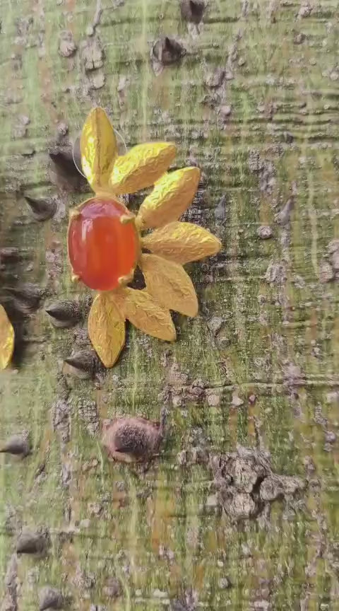 Orecchini in Oro su Bronzo con Corniole Naturali Cabochon 6 Carati – Gioielli Eleganti con Scatola e Garanzia