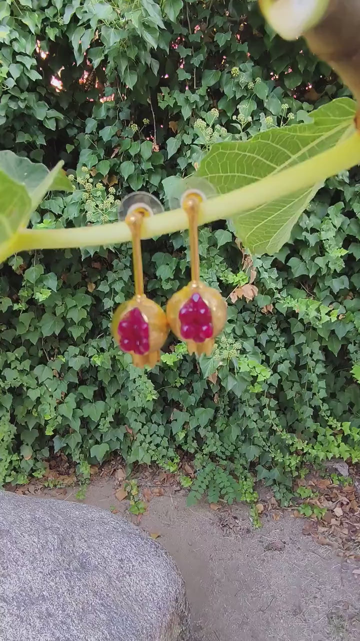 Orecchini melograno da lobo con granati rossi naturali portafortuna