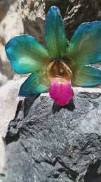collana orchidea dendrobium azzurra verde resina elegante