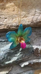 collana orchidea dendrobium azzurra verde resina elegante